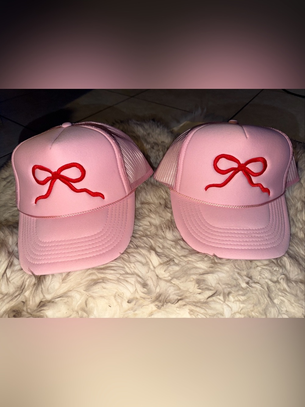 New 2 Love Bow Pink Happi Hats Trucker Hat Best Friend Sisters Surf Embroidered